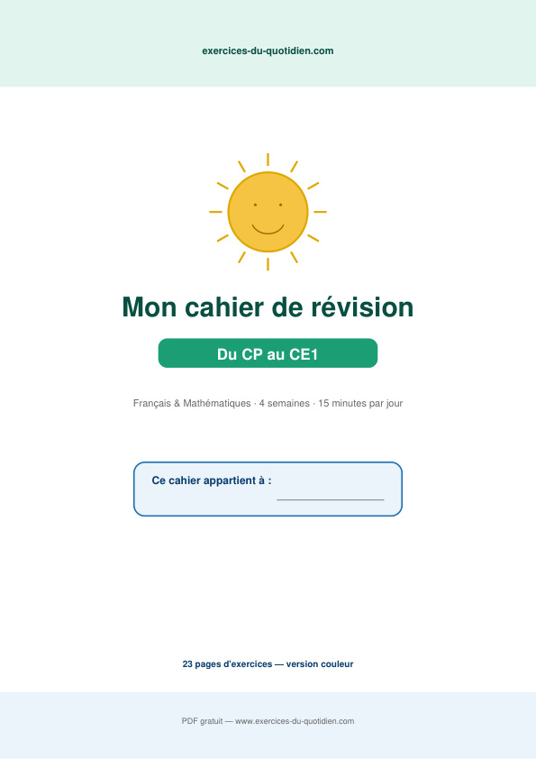 Exercices CP Français — Cahier de vacances — du CP au CE1 — fiche PDF à imprimer