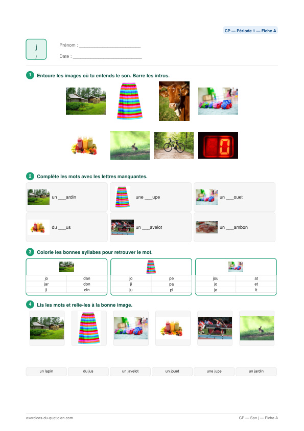 Exercices CP Français — Son j — fiche PDF à imprimer